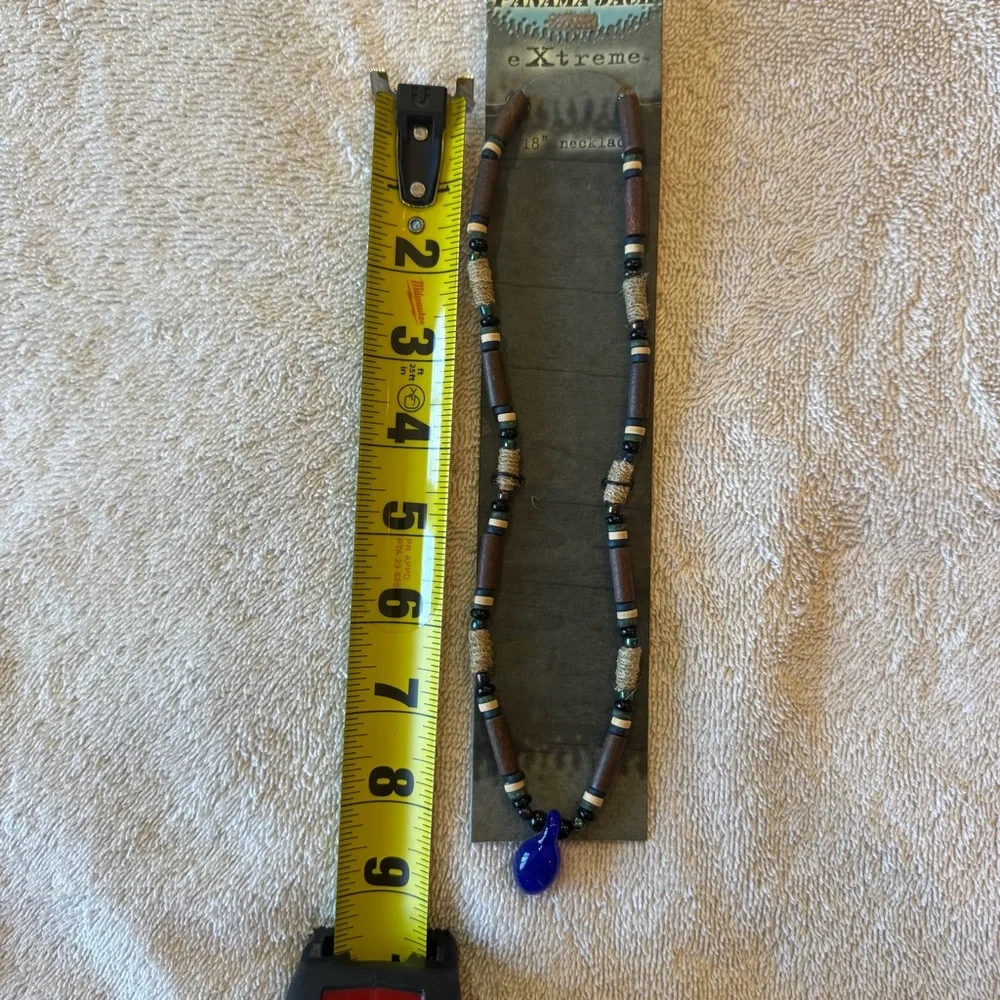 Panama Jack eXtreme‎ 18” Beaded Necklace Blue Glass Pendant Y2K NOS 2002
